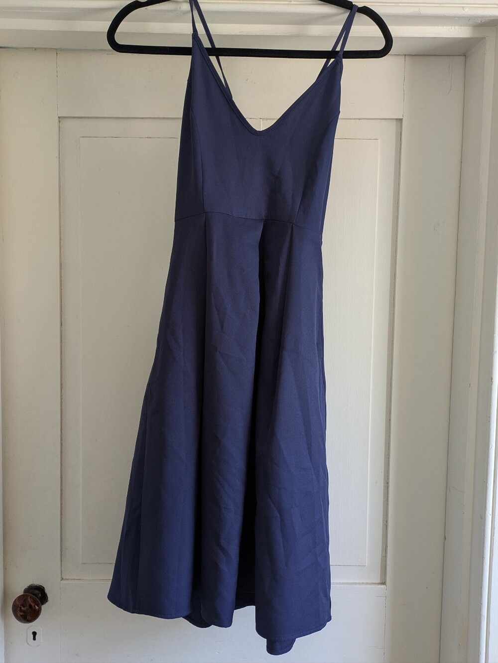 Navy Blue Midi Cocktail Dress w/ Pockets, Fitted Waist, upper Back- XS (4)